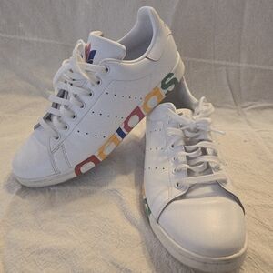 Adidas White Sneakers with Colorful Lettering